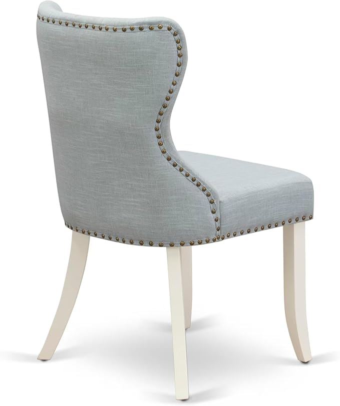 East West Furniture V077SI215-9 9 Piece Kitchen Table Set Includes a Rectangle Dining Table with V-Legs and 8 Baby Blue Linen Fabric Parsons Dining Chairs, 40x72 Inch, Multi-Color