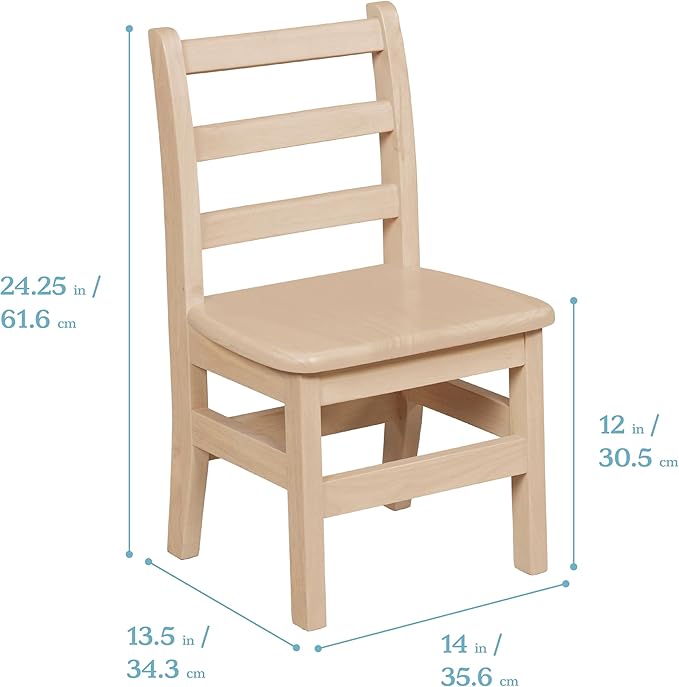 ECR4Kids 24in x 24in Hardwood Table and Chair Set2in Seat Height, Kids Furniture, Antique White