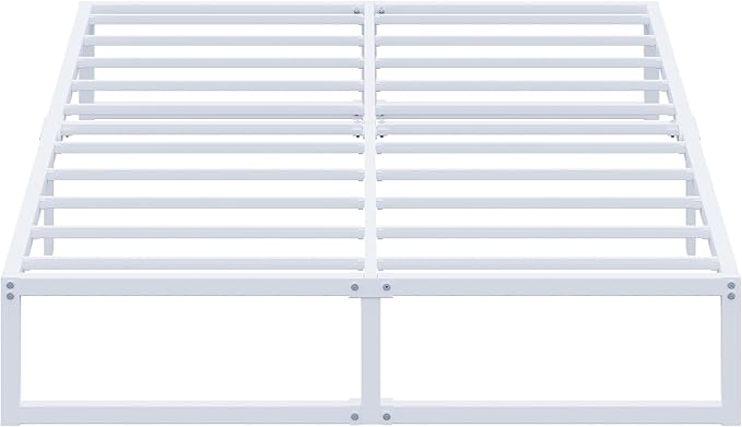 EMODA 12 Inch White Queen Bed Frame, Metal Queen Platform Bed Frame No Box Spring Needed, Heavy Duty Steel Slats Support, Easy Assembly, Noise Free