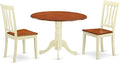 East West Furniture DLAN3-BMK-W 3 Piece Dinette Set for Small Spaces Contains a Round Dining Table with Dropleaf and 2 Kitchen Dining Chairs, 42x42 Inch, Buttermilk & Cherry