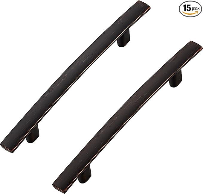 15 Pack Cabinet Handles 4" Hole Center - Curved Cabinet Pulls Oil Rubbed Bronze Drawer Pulls for Kitchen Cupboard Solid Hardware for Dresser Drawer Arch Hardware