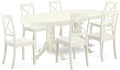East West Furniture VABO7-LWH-W 7 Piece Dining Set Consist of an Oval Dining Room Table with Butterfly Leaf and 6 Wood Seat Chairs, 40x76 Inch, Linen White