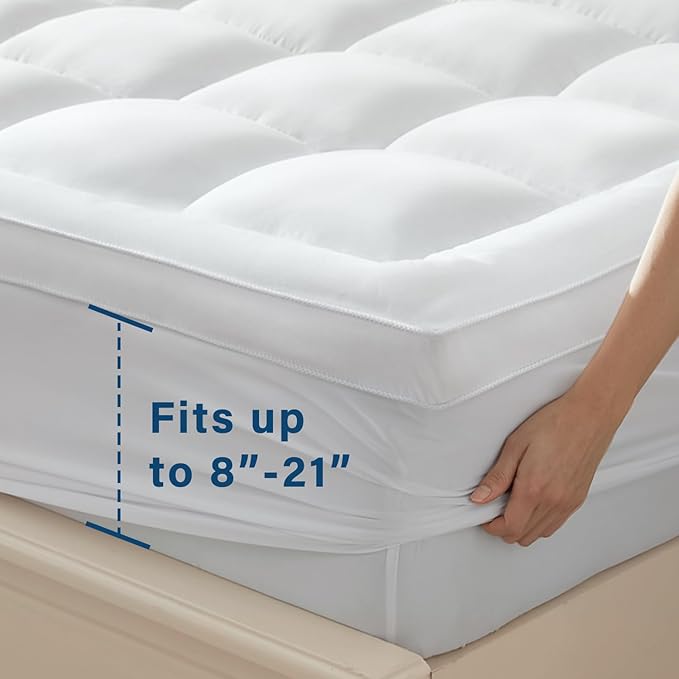 Anluoer California King Mattress Topper, Memory Foam Pillow Top Mattress Topper for Back Pain, Extra Thick Breathable Mattress Pad with 8-21" Deep Pocket, 72x84 Inches, White