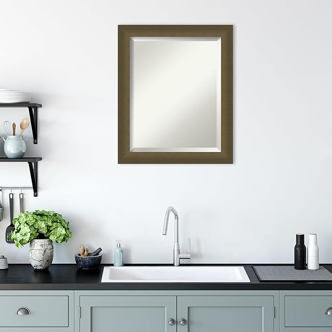 Amanti Art Bronze Bathroom Mirror for Over Sink, 24x20 Blaine Light Bronze Narrow Rectangle Vanity Mirror, Small Modern Contemporary Frame, Hangs Horizonally and Vertically, Bathroom Wall Decor