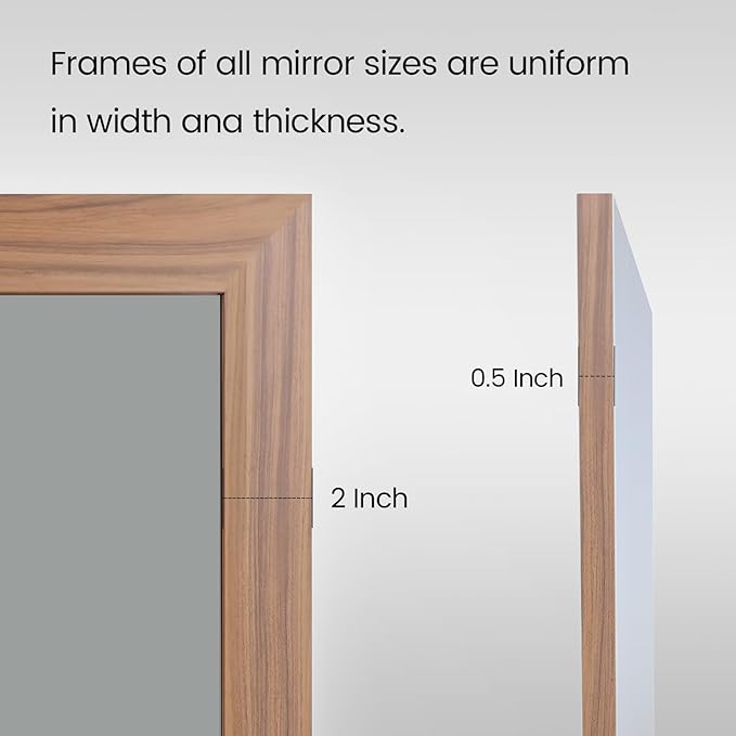 Amorho Bathroom Mirror, 24x32 Inch Wall Mirror, Walnut Wood Grain Metal Framed, Anti-Rust, Hang Horizontally/Vertically, Suitable for Bedroom, Farmhouse, Bathroom, Decorative
