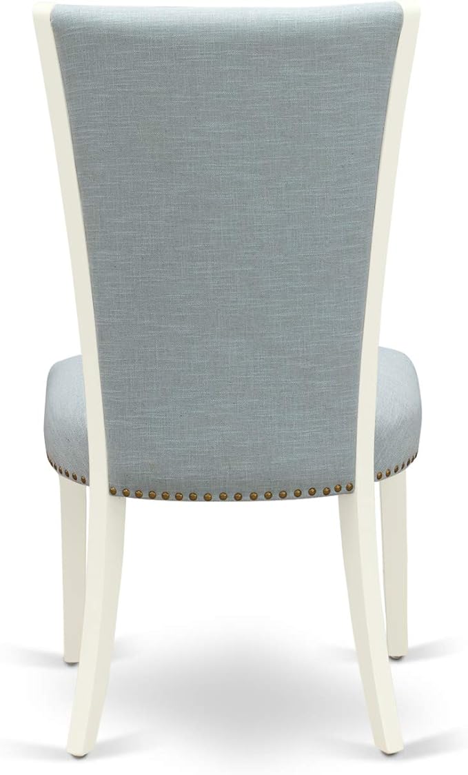East West Furniture X027VE215-7 7 Piece Kitchen Table Set Consist of a Rectangle Dining Table with X-Legs and 6 Baby Blue Linen Fabric Parson Dining Chairs, 40x72 Inch, Multi-Color