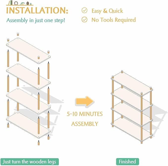 IOTXY 3-Tier Wooden Shelf Bookcase - Modern Open Bookshelf, Free Standing Storage Rack, Multifunctional Display Stand for Home and Office, White, Rectangle