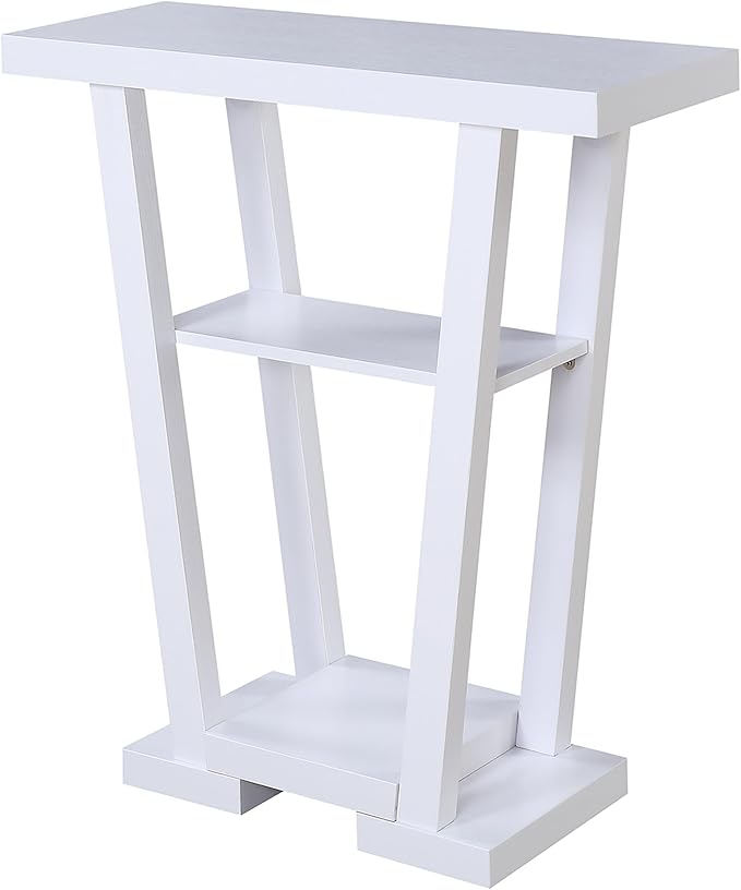 Convenience Concepts Newport V Console Modern Sofa Storage Shelves, Narrow Entryway Hall Living Room, Display Accent Table, 31.5", White