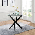 Glass Dining Table Modern Kitchen Table with Black Metal Legs 36 Inch Small Round Dining Table for Apartment Kitchen Dining Room