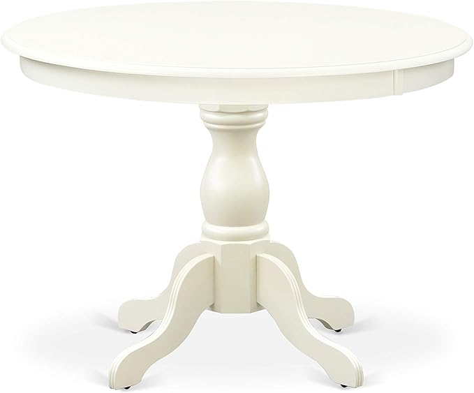 East West Furniture HBDA3-LWH-W 3 Piece Modern Dining Table Set Contains a Round Wooden Table with Pedestal and 2 Dining Chairs, 42x42 Inch, Linen White