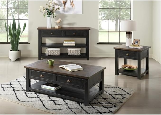 Martin Svensson Home Solid Wood Sofa Console Table, Black with Brown Top