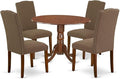 East West Furniture DLEN5-MAH-18 5 Piece Dining Room Furniture Set Includes a Round Dining Table with Dropleaf and 4 Dark Coffee Linen Fabric Upholstered Chairs, 42x42 Inch, Mahogany