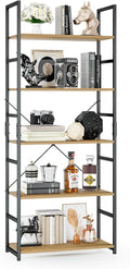 OTK 5 Tier Bookshelf, Tall Bookcase, Office Shelf Storage Organizer, Modern Book Shelf for Living Room, Bedroom, and Home Office, Natural
