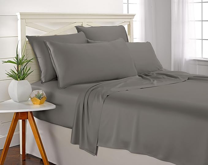 California King Sheets by Pure Bamboo, Genuine 100% Organic Viscose Derived from Bamboo Bed Sheet Set, Soft & Cooling, Double Stitching, Lifetime Quality Promise (California King, Graphite)
