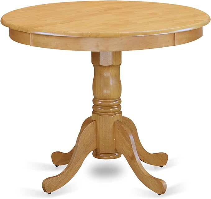 East West Furniture ANAB3-OAK-04 3 Piece Dinette Set for Small Spaces Contains a Round Dining Table with Pedestal and 2 Light Tan Linen Fabric Upholstered Chairs, 36x36 Inch, Oak