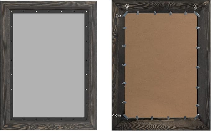 YOSHOOT Rustic Wooden Framed Wall Mirror, 40x30 Inch, Natural Wood and Iron Bathroom Vanity Mirror for Farmhouse Decor, Vertical or Horizontal Hanging