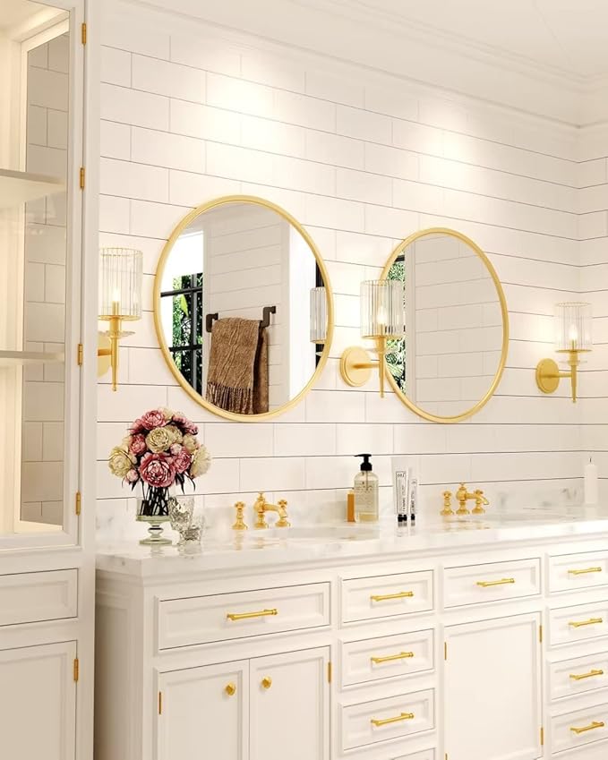 Growsun Gold Round Mirror, 15.7 inch Circle Wall Mirror for Bathroom Vanity, Entryway Living Room with Metal Frame for Home Decor