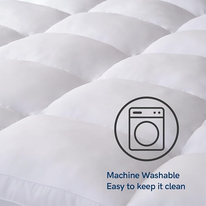 ELEMUSE Super/Olympic Queen Mattress Topper for Back Pain, Extra Thick Mattress Pad Cover, Plush Soft Pillowtop with Elastic Deep Pocket, Overfilled Down Alternative Filling