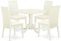 East West Furniture DLIP5-WHI-C 5 Piece Kitchen Table & Chairs Set Includes a Round Dining Table with Dropleaf and 4 Linen Fabric Dining Room Chairs, 42x42 Inch, Linen White