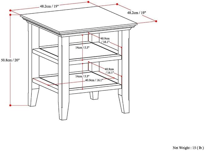 SIMPLIHOME Acadian SOLID WOOD 19 inch Wide Square Transitional End Table in Warm Walnut Brown for the Living Room and Bedroom
