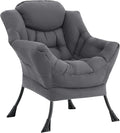 LITA Lazy Chair with Ottoman, Modern Accent Leisure Upholstered Sofa, Contemporary Lounge Reading Chair with Armrests and a Side Pocket for Living Room, Bedroom & Small Space, Single Dark Grey