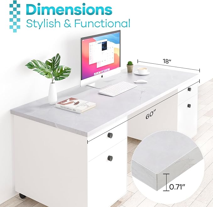 Kaboon Universal Tabletop 60"x18", Solid One-Piece Melamine Table Top, Double Desk L-Desk DIY, Home and Office Countertop, White Rock