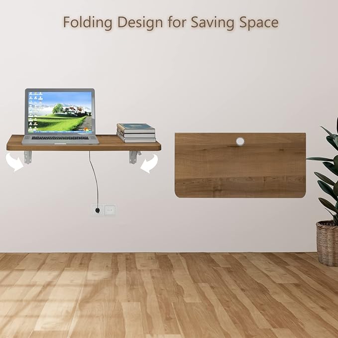 Pmnianhua 31'' Wall Mounted Drop Leaf Table, Folding Table, Fold Down Wall Desk, Floating Desk for Home Office, Small Space (Walnut)