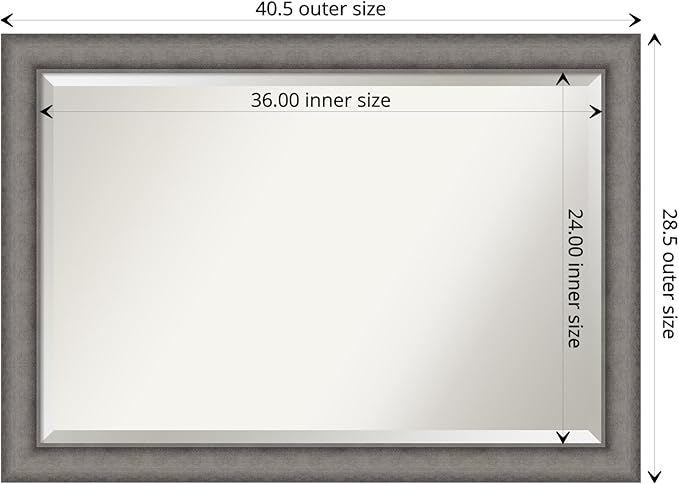 Amanti Art Grey Wall Mirror 29x41 Burnished Concrete Rectangle Bathroom Mirror for Wall Decor Living Room, Large Modern Contemporary Wood Frame, Hangs Horizonally and Vertically, Bathroom Decor