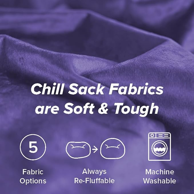 Chill Sack Bean Bag Chair - 5' Giant Memory Foam Lounge Chair with Soft Microfiber Cover – Cozy Furniture for Living Room, Dorm, & Kids' Rooms – Comfortable 5 Ft, Microsuede Lounge Sofa, Purple