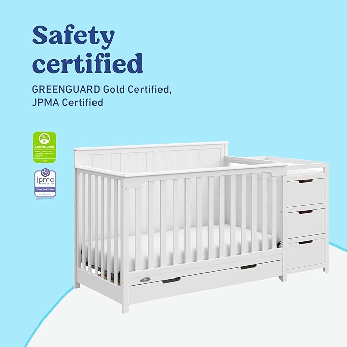 Graco Hadley All-in-One Convertible Crib & Changer (White) – GREENGUARD Gold Certified, Fits Standard Crib Mattress, Converts to Toddler Bed and Full Bed, 4 Adjustable Mattress Heights