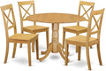 East West Furniture DLBO5-OAK-W 5 Piece Dining Set Includes a Round Dining Room Table with Dropleaf and 4 Kitchen Chairs, 42x42 Inch, Oak
