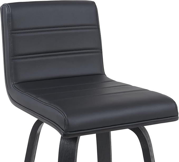 Vienna Modern Swivel Bar Height Stool with Black Faux Leather Seat and Black Brushed Wood Frame Set of 2