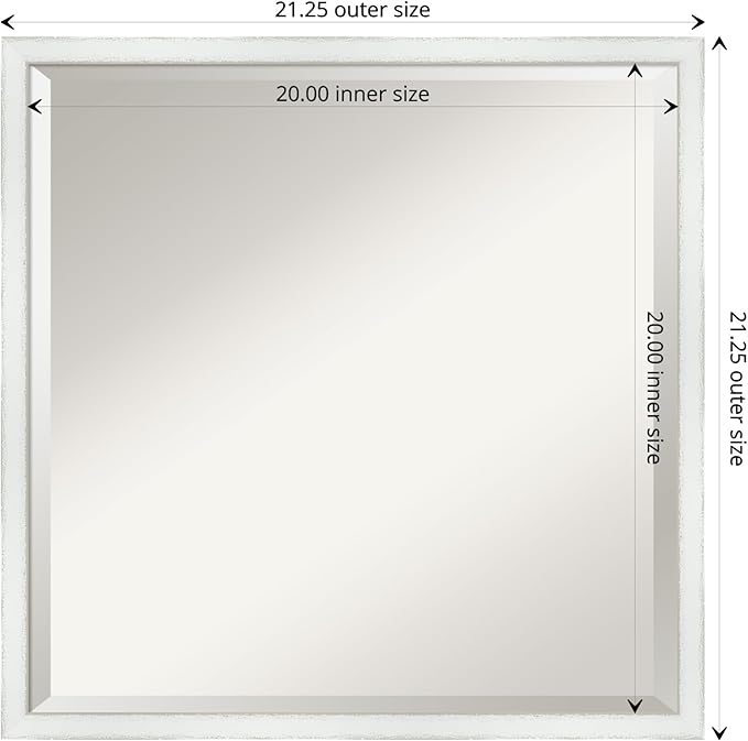 Amanti Art White Bathroom Mirror for Over Sink, 21x21 Breeze Distressed White Square Vanity Mirror, Medium Country Rustic Wood Frame, Hangs Horizonally and Vertically, Bathroom Wall Decor, Beveled