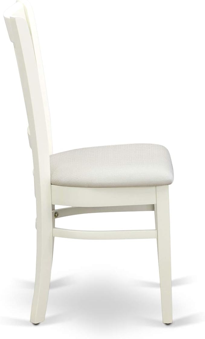 East West Furniture BOVA3-LWH-C 3 Piece Dining Room Furniture Set Contains a Round Dining Table and 2 Linen Fabric Upholstered Chairs, 42x42 Inch, Linen White
