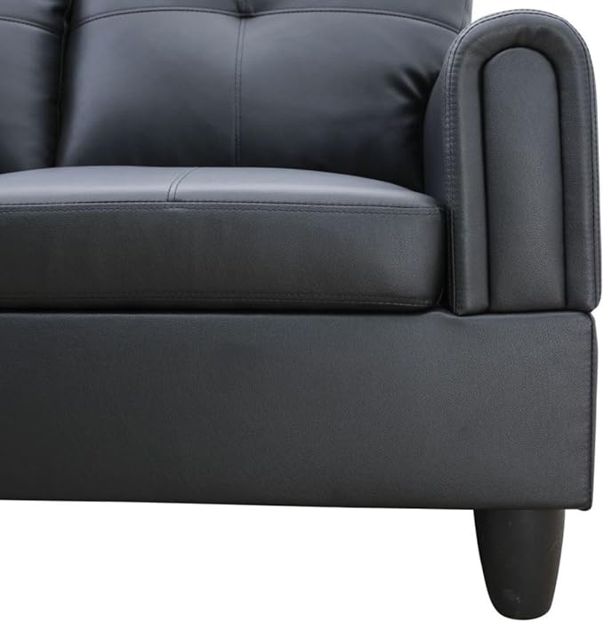 Black White L-Shaped 3-Piece Faux Leather Sofa with Storage Ottoman Set, Sectional Couch Sofa Set for Living Room, Office, Small Space