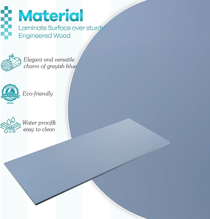 Kaboon 45x20 inch Table Top Universal, Solid One-Piece Desktop, Reversible Melamine Countertop, Double Desks, L-Desk DIY, Grayish Blue