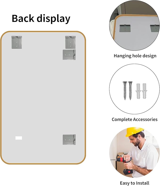 Large Modern Bathroom Mirror with Black Frame, 5mm Copper Free Silver Mirror,Black Frame, Easy Installation (Golden, 48" L x 30" W)