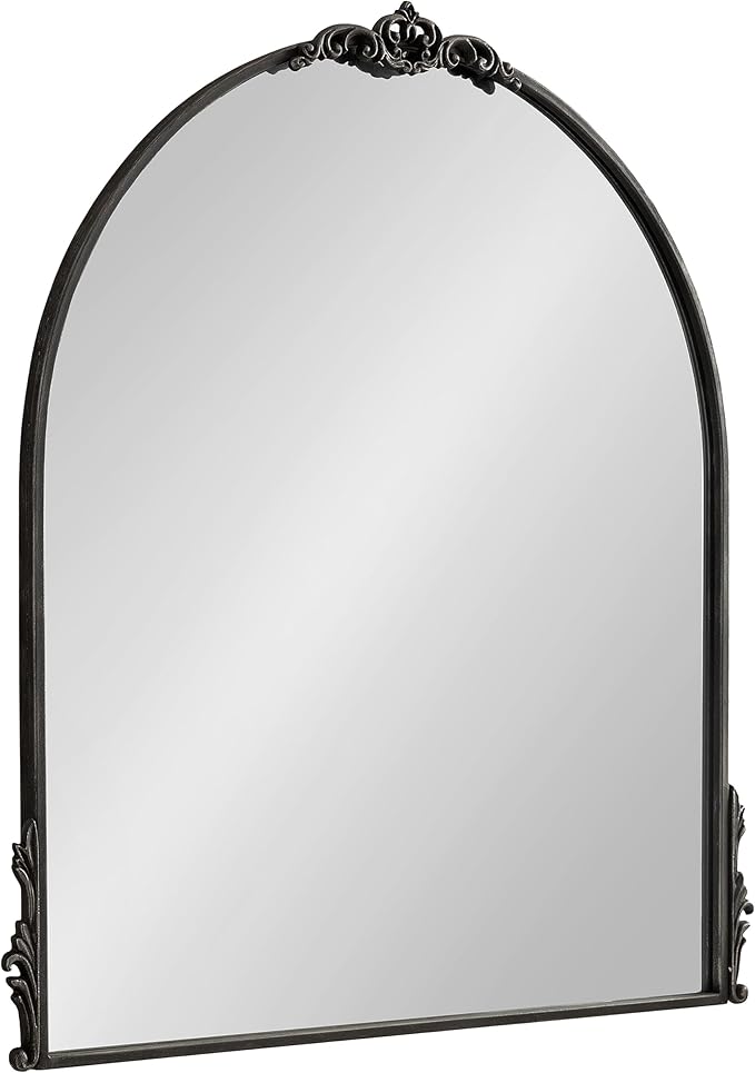 Kate and Laurel Myrcelle Traditional Arched Mirror; 30 x 32; Black; Decorative Large Arch Mirror with Ornate Garland Detailing Along The Crown and Edges of The Frame