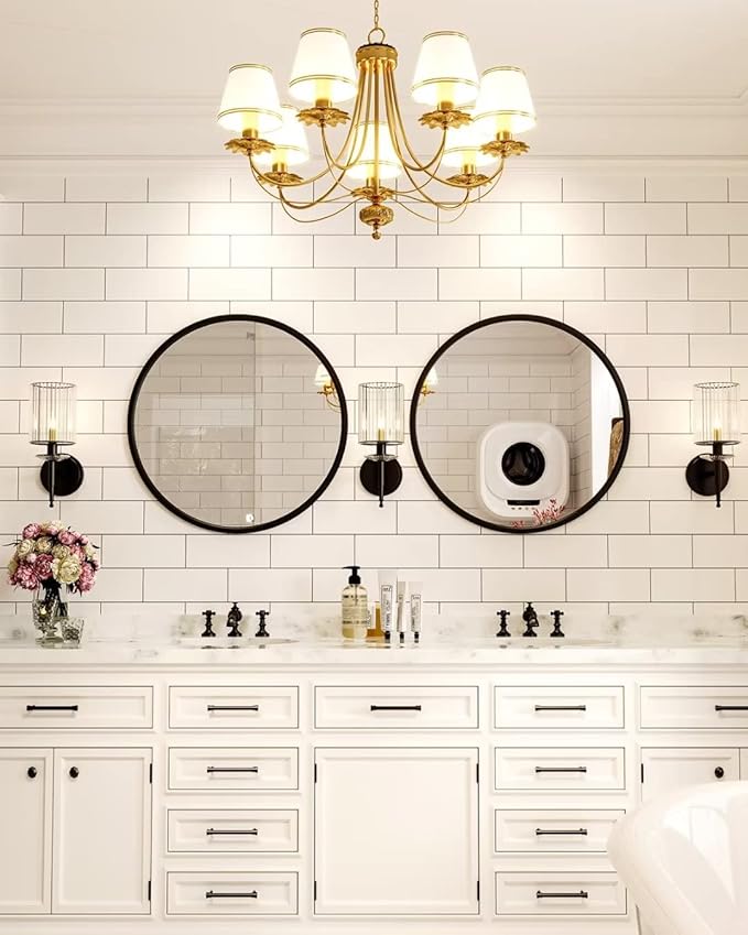 Growsun 30'' Black Round Mirror, Circle Wall Mirror for Bathroom Vanity, Entryway Living Room with Metal Frame for Home Decor