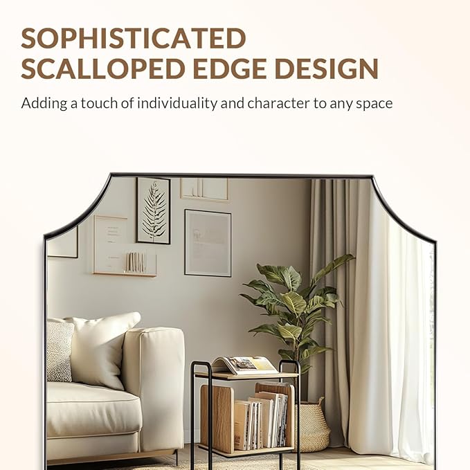 ANDY STAR 24x36 Inch Chrome Mirror, Scalloped Bathroom Mirror, Polished Chrome Framed Mirror in Anti-Rust Stainless Steel Metal Thin Frame Deep 1’’, Unique Scalloped Edge Design