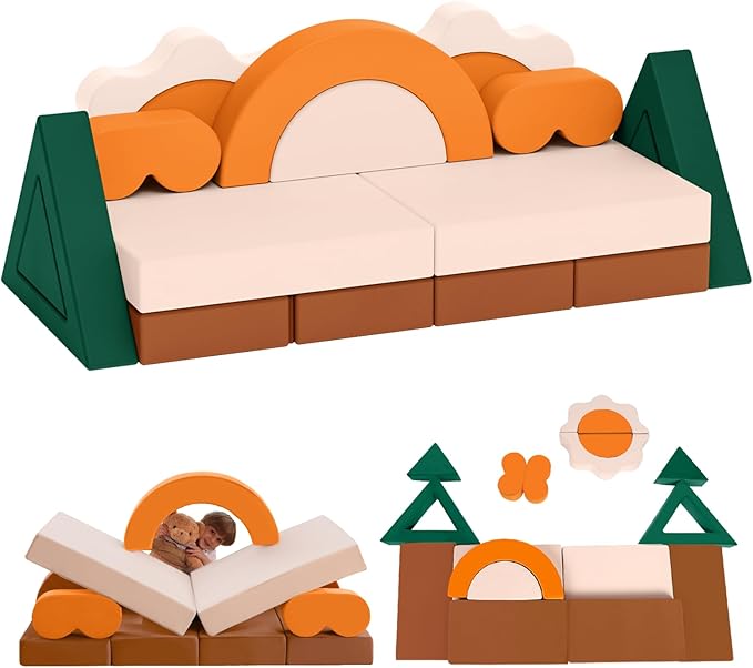 18PCS Modular Kids Play Couch - Junlge Theme Toddler Couch Building Fort, Convertible Sofa Multifunctional Kids Sofa, Toddler Baby Playroom/Bedroom Furniture for Playing, Sleeping