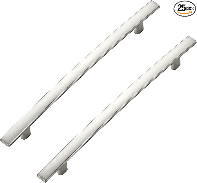 25 Pack Cabinet Handles 6.25" Hole Center - Curved Cabinet Pulls Brushed Nickel Drawer Pulls for Kitchen Cupboard Solid Hardware for Dresser Drawer Arch Hardware