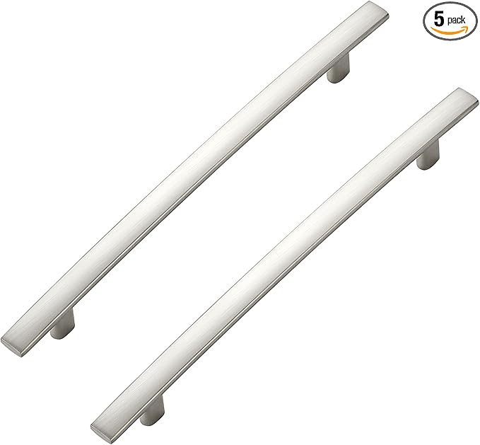 5 Pack Cabinet Handles 6.25" Hole Center - Curved Cabinet Pulls Brushed Nickel Drawer Pulls for Kitchen Cupboard Solid Hardware for Dresser Drawer Arch Hardware