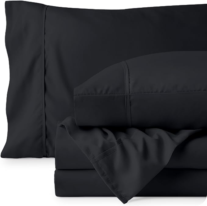 Bare Home Full Sheet Set - Luxury 1800 Ultra-Soft Microfiber Full Bed Sheets - Double Brushed - Deep Pockets - Easy Fit - 4 Piece Set - Bedding Sheets & Pillowcases (Full, Black)
