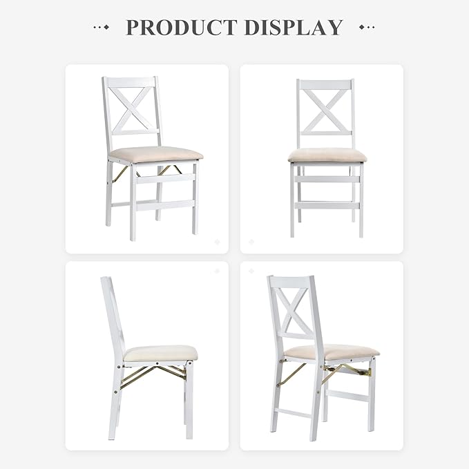 COLAMY Folding Dining Chairs Set of 2 – White Wooden Dining Room Chairs for Small Spaces, Pre-Assembled, Space Saving Kitchen & Dining Room Furniture, Indoor Outdoor Use