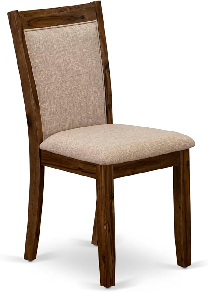 F3MZ7-50N-04 7-Pc Kitchen Table Set Includes a Pedestal Table and 6 Light Tan Polyester Dining Room Chairs with Padded Back - Antique Walnut