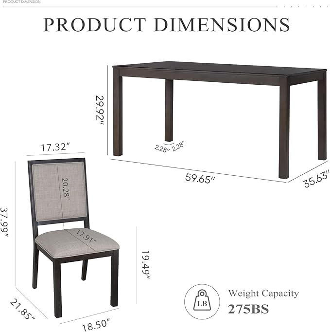 COLAMY Rectangular Dining Table Set for 6, Wood Dining Table for 6 with Chairs, 60 Inch Dining Table and Chairs for Kitchen, Dining Room, Brown