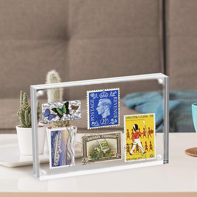 HELPLEX 6 Pack Acrylic Frame, 5x7&4x6 Combinations, 20% Thicker, 20-24mm Thick Acrylic Picture Frames, Frameless Clear Double Sided Magnetic Frame, Free Standing Desktop Display Stand Acrylic Frames