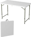 Adjustable Folding Table - Portable 4-Foot Plastic Utility Tabletop with 2 Height Settings - Indoor and Outdoor Seating by Lavish Home (White)