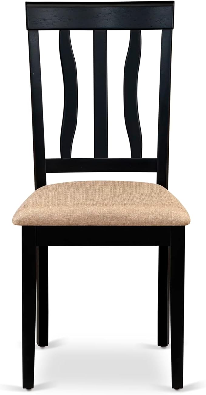 East West Furniture SUAN5-BCH-C 5 Piece Kitchen Table & Chairs Set Includes a Round Dining Table with Dropleaf & Shelves and 4 Linen Fabric Dining Room Chairs, 42x42 Inch, Black & Cherry
